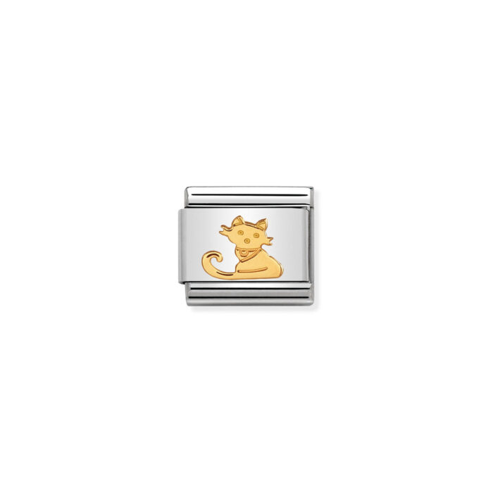 030112 32 01 Nomination - COMPOSABLE Classic ANIMALS (EARTH) in stainless steel with 18k gold Seated Cat