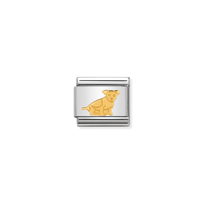030112 33 01 Nomination - COMPOSABLE Classic ANIMALS (EARTH) in stainless steel with 18k gold Seated Dog