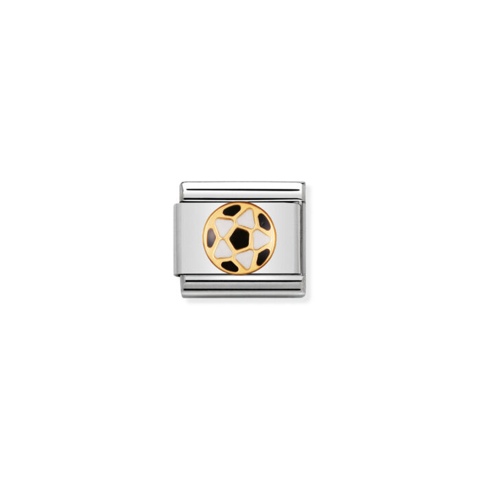 030204 17 01 Nomination - COMPOSABLE Classic ITALIAN FOOTBALL in stainless steel with enamel and 18k gold BLACK-WHITE Ball Nomination - COMPOSABLE Classic ITALIAN FOOTBALL in stainless steel with enamel and 18k gold BLACK-WHITE Ball