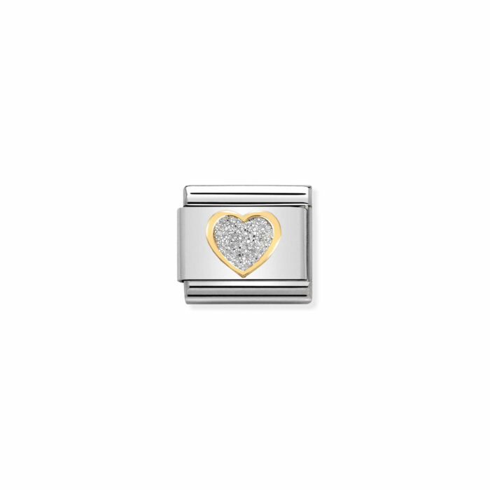 030220 02 01 Nomination - Composable Classic GLITTER SYMBOLS in steel, enamel and 18k gold SILVER heart Nomination - Composable Classic GLITTER SYMBOLS in steel, enamel and 18k gold SILVER heart