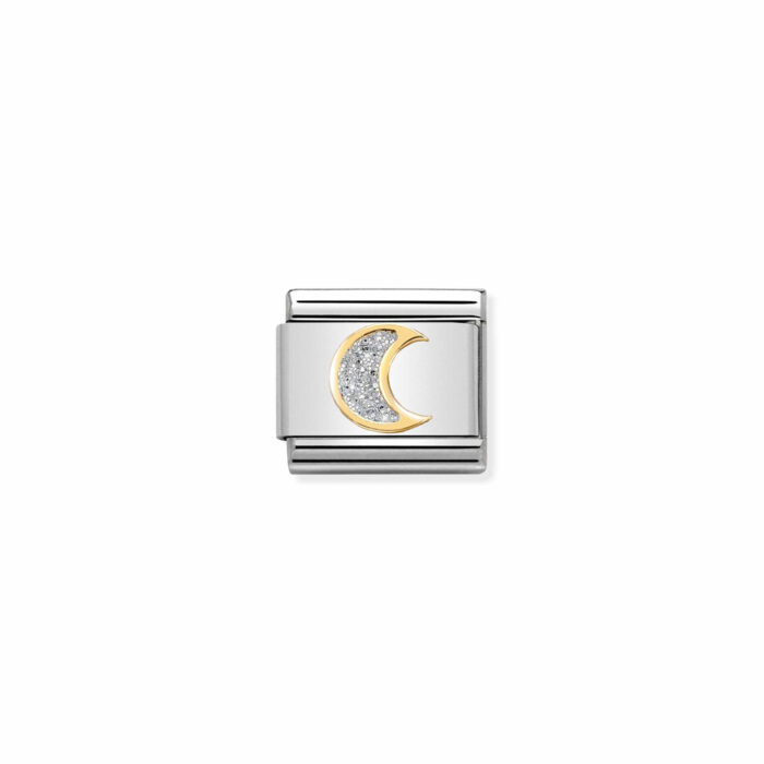 030220 05 01 Nomination - Composable Classic GLITTER SYMBOLS in steel, enamel and 18k gold SILVER moon