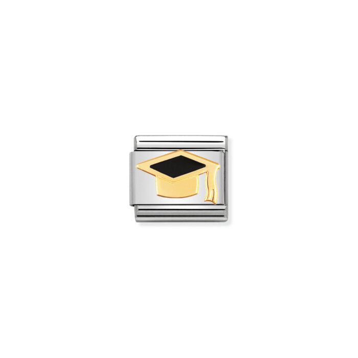 030223 08 01 Nomination - COMPOSABLE Classic BACK TO SCHOOL in stainless steel with enamel and 18k Black graduate hat Nomination - COMPOSABLE Classic BACK TO SCHOOL in stainless steel with enamel and 18k Black graduate hat