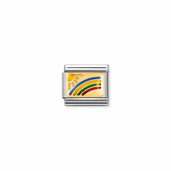 030263 08 01 Nomination - Composable Classic PLATES steel , enamel and 18k gold Rainbow