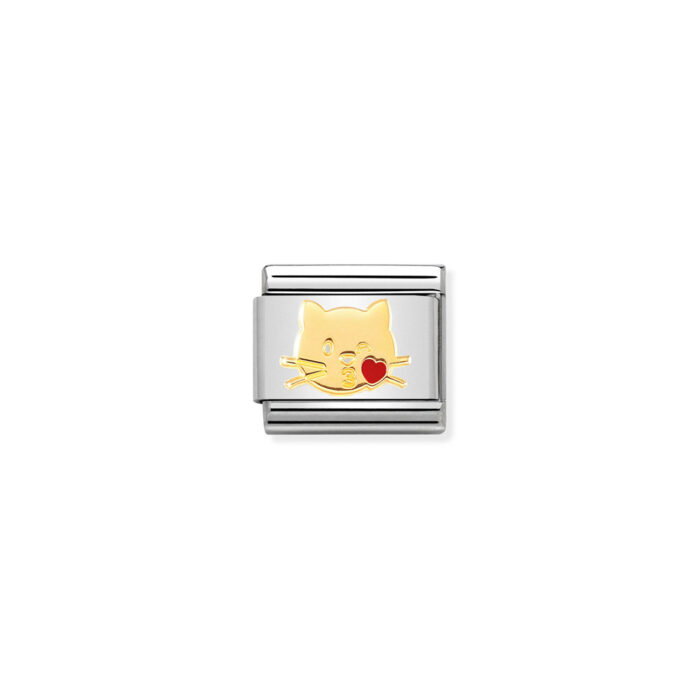 030272 45 01 Nomination - Composable Classic SYMBOLS steel, enamel and 18k gold Cat kiss