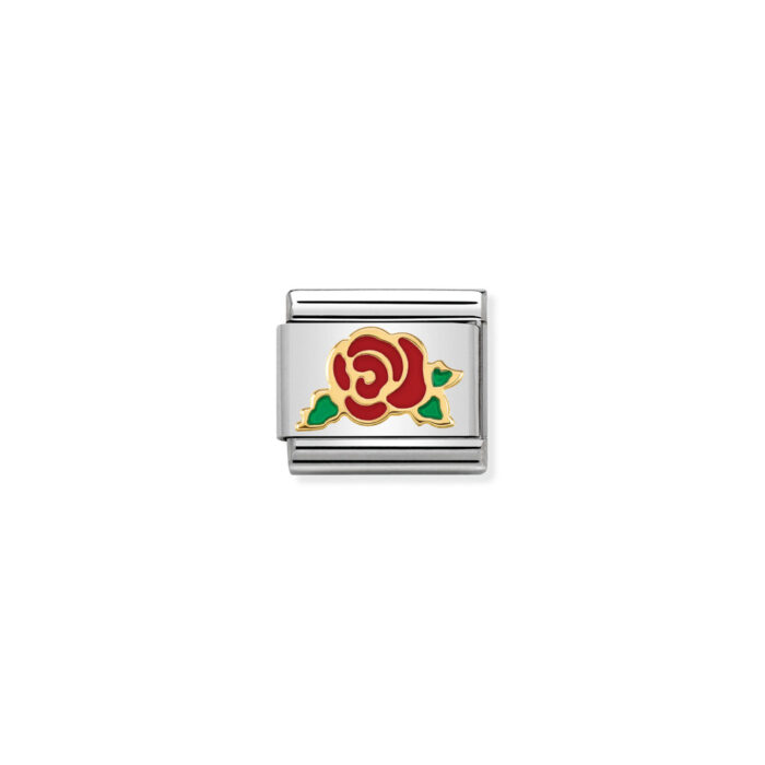 030285 30 01 Nomination - Composable Classic SYMBOLS steel, enamel and 18k gold RED Rose Versailles