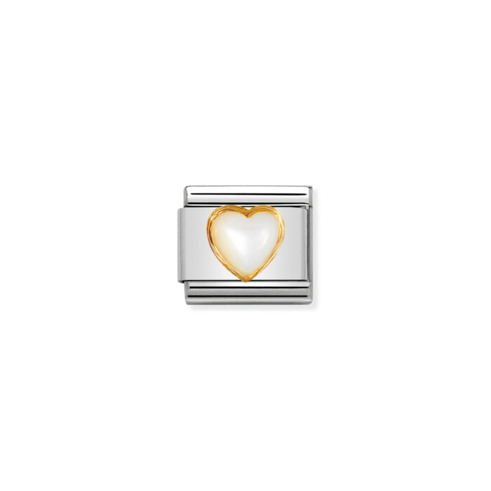 030501 12 01 Nomination - COMPOSABLE Classic STONES HEARTS in stainless steel with 18k gold WHITE MOTHER OF PEARL