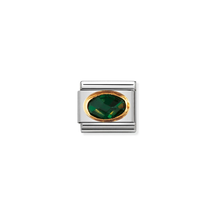 030601 027 01 Nomination - COMPOSABLE Classic FACETED CUBIC zirconia, stainless steel and 18k gold EMERALD GREEN