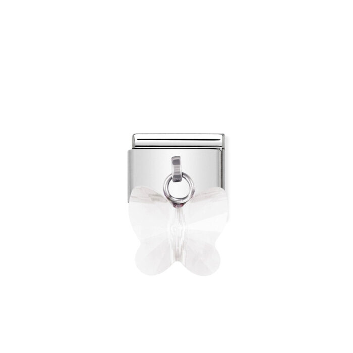 030604 10 01 Nomination - COMPOSABLE Classic links in stainless steel with CRYSTAL butterflies White