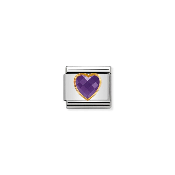 Nomination - Composable Classic HEART FACETED CZ in steel and 18k gold PURPLE