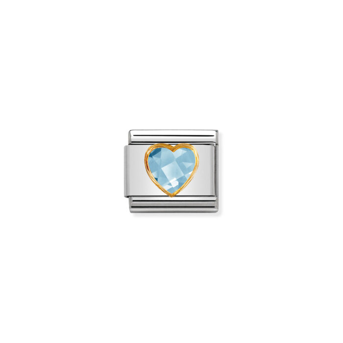 030610 006 01 Nomination - Composable Classic HEART FACETED CZ in steel and 18k gold LIGHT BLUE