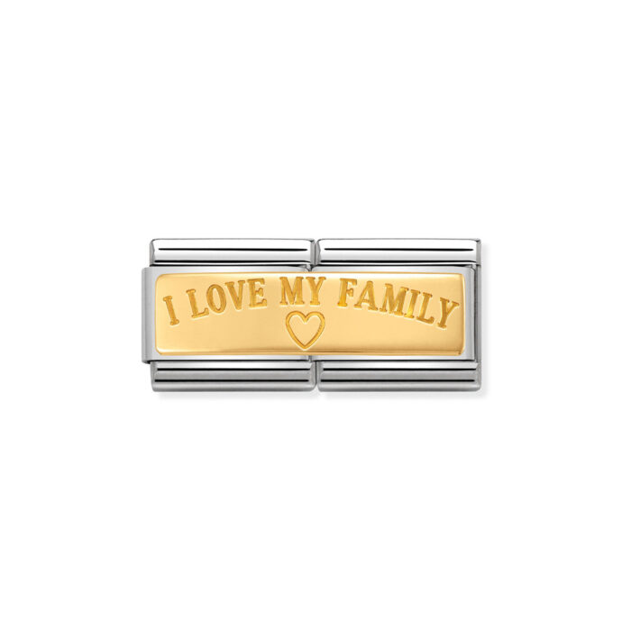 030710 03 01 Nomination - Composable Classic DOUBLE ENGRAVED steel and 18k gold CUSTOM I Love My Family