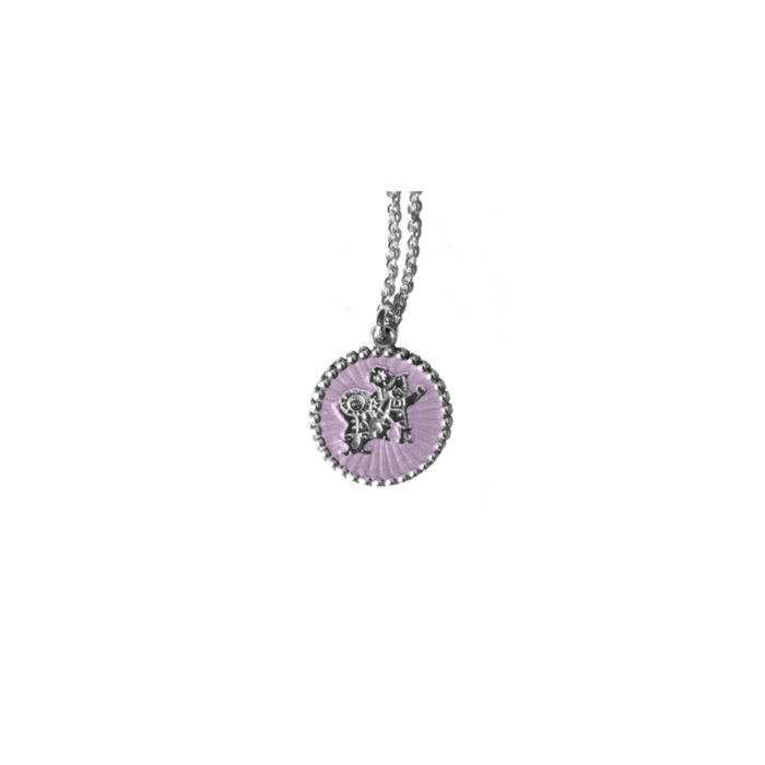 073042 Th. Martinsen - Halssmykke i sølv og rosa emalje, rosa sky - Lykkeliten