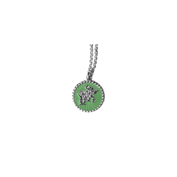 073043 Th. Martinsen - Halssmykke i sølv og eplegrønn emalje - Lykkeliten