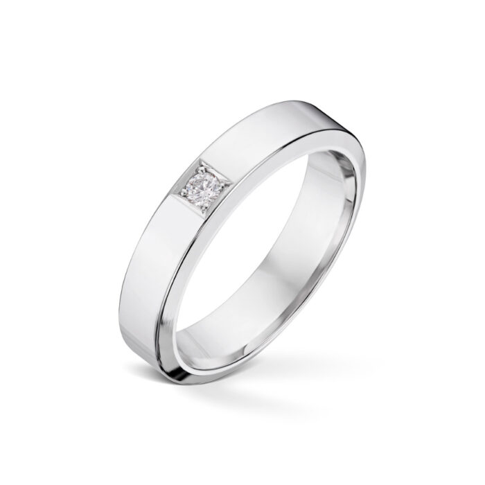 1 x 005 TW SI 5575 3 Diamonds by Frisenberg - Alliansering-Hvittgull 1x0,05 ct TW/SI-Kraftig ringskinne-Håndlaget ved eget verksted