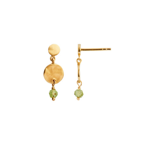 Stine A Jewelry - Petit Hammered Coin and Stone Earring Gold - Peridot