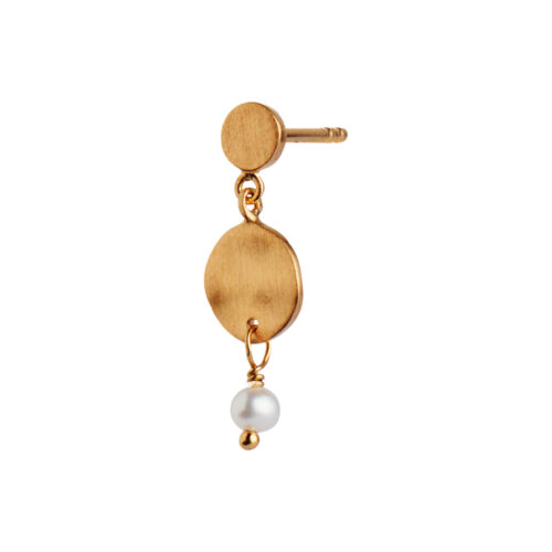 Stine A Jewelry - Petit Hammered Coin and Stone Earring Gold - Pearl