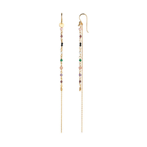 Stine A Jewelry - Petit Gemstones with Long Chain Earring - Forrest Mix