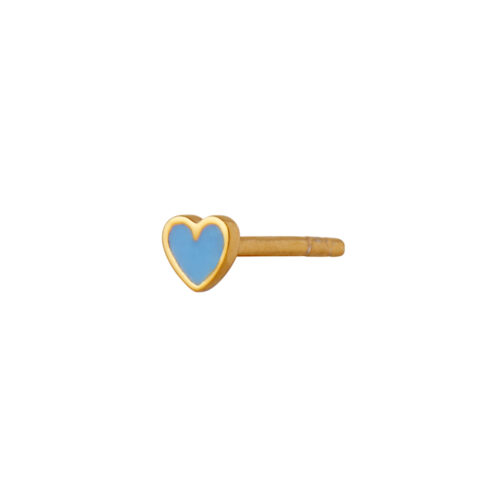 Stine A Jewelry - Petit Love Heart ørepynt i forgylt sølv med blå emalje