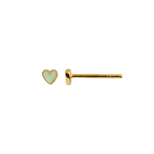 Stine A Jewelry - Petit Love Heart ørepynt i forgylt sølv med mintgrønn emalje