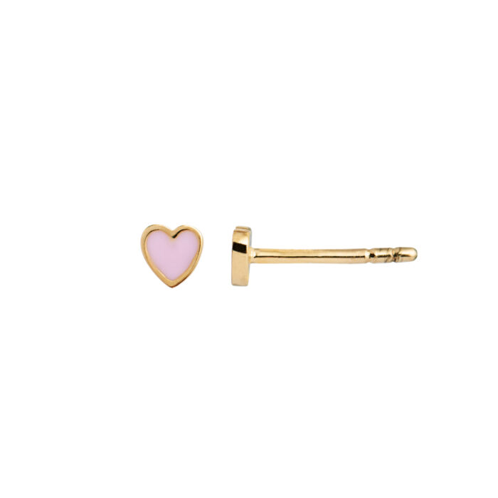 Stine A Jewelry - Petit Love Heart ørepynt i forgylt sølv med rosa emalje