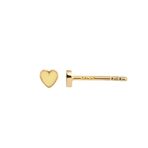 Stine A Jewelry - Petit Love Heart ørepynt i forgylt sølv med gul emalje