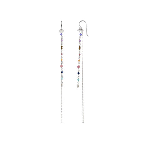 Stine A Jewelry - Petit Gemstones With Long Chain Earring Silver - Berry Mix