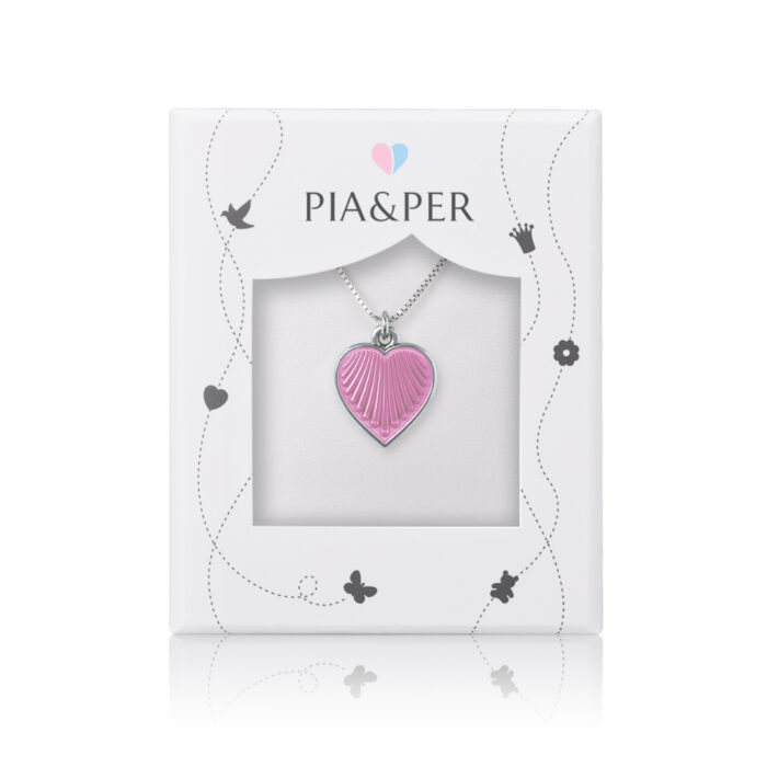 119701 2 Pia&Per - Halskjede i sølv - Rosa hjerte - Stor