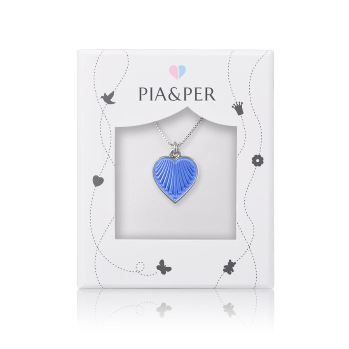 119702 2 Pia&Per - Halskjede i sølv - Lyseblått hjerte - Stort