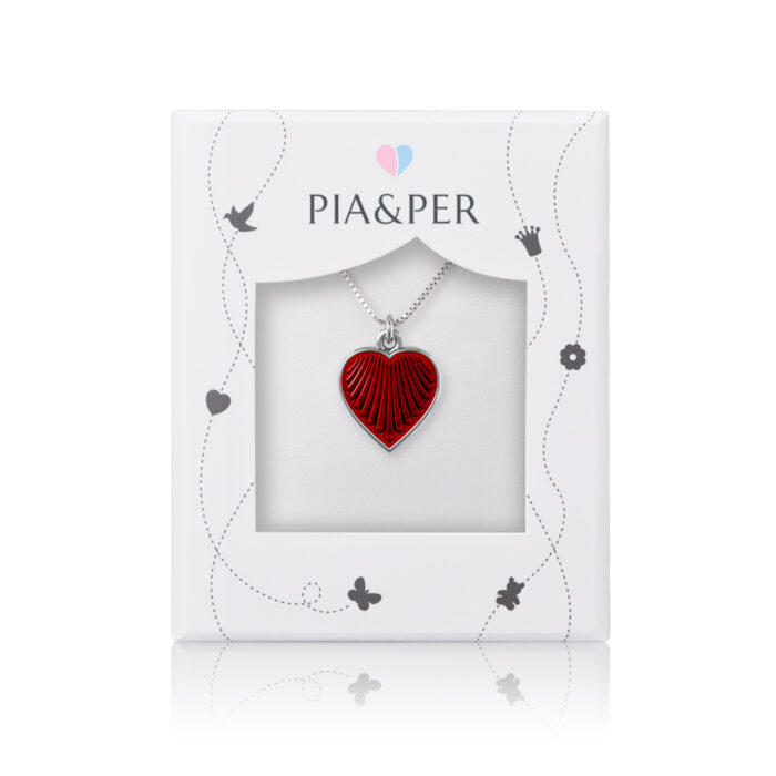 119711 2 Pia&Per - Halskjede i sølv - Rødt hjerte - Stort