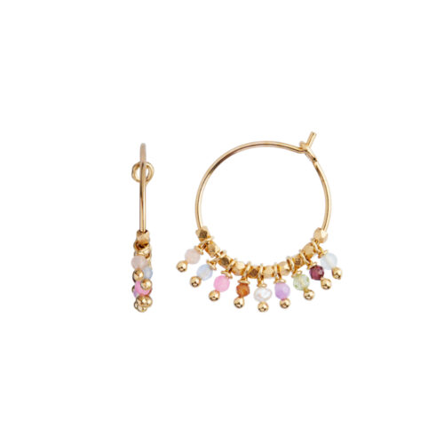 Stine A Jewelry - Petit Rainbow Hoop ørering i forgylt sølv med zirkoniasteiner - Pastel Mix