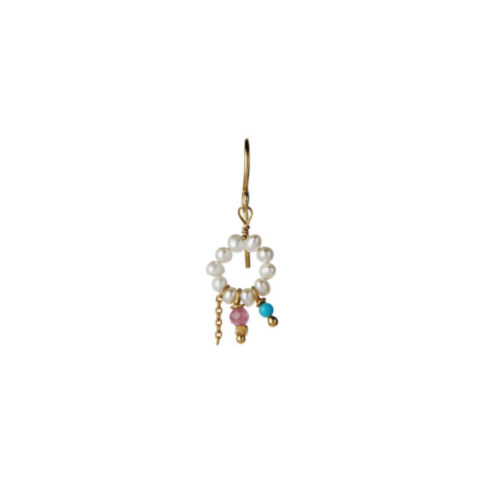 Stine A Jewelry - Petit Heavenly Pearl Dream Earring Gold – Turquoise & Pink Stones & Chain