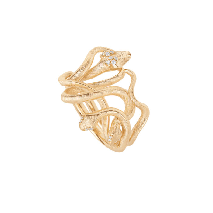 159506 A3057 401 Ole Lynggaard - Snake Medusa ring i gult gull med 16 diamanter Ole Lynggaard - Snake Medusa ring i gult gull med 16 diamanter