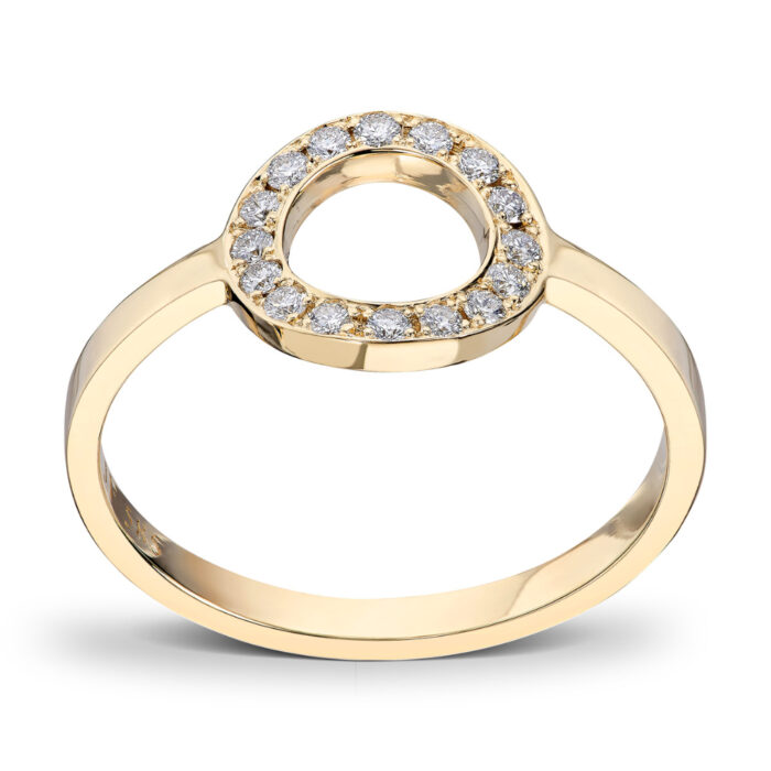 16 x 001 TW SI GU 8900 1 Diamonds by Frisenberg - Gult gull 14K ring- Håndlaget- isatt 16 stk diamanter ialt 0,16 ct TW/SI