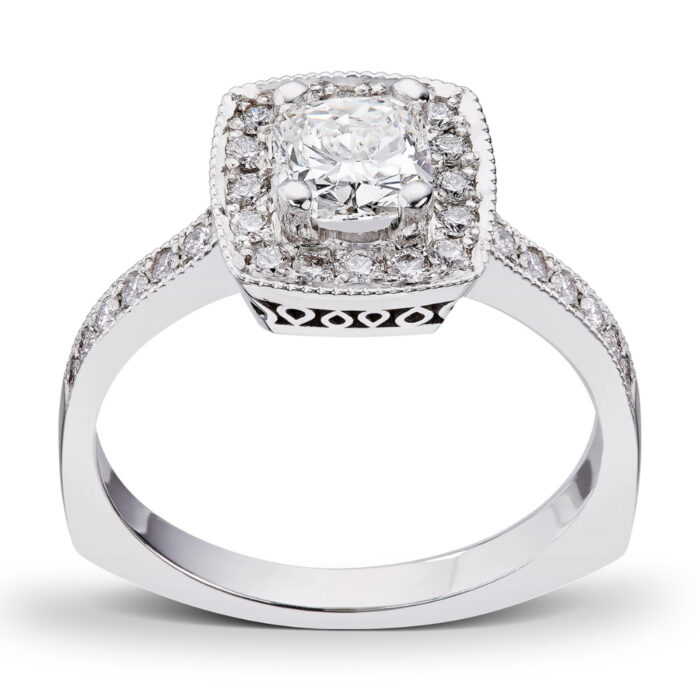1x070 CU 028 TW SI 74000 1 Diamonds by Frisenberg - Ring i hvitt gull med 0,70 ct TW/VS1 cushion cut diamant - Totalt 0,98 ct