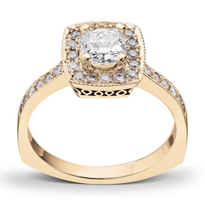 1x070 CU 028 TW SI GU 74000 1 Diamonds by Frisenberg - Ring i gult gull med 0,70 ct TW/VS1 cushion cut diamant - Totalt 0,98 ct