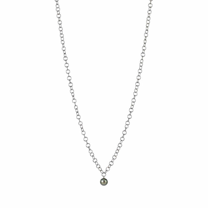 2 81011 16 505euro Gellner - Langt halssmykke i sort rhodinert sølv med Tahitiperle