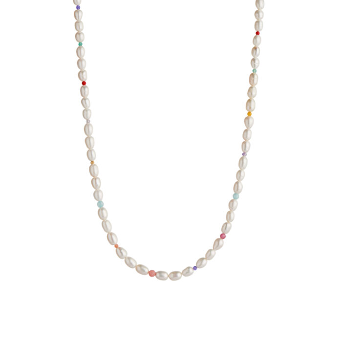 Stine A Jewelry - White Pearls And Candy Stones Necklace