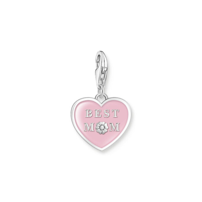 Thomas Sabo - Charm/anheng i sølv med rosa emalje i hjerte, Best mom - Symbols of Love