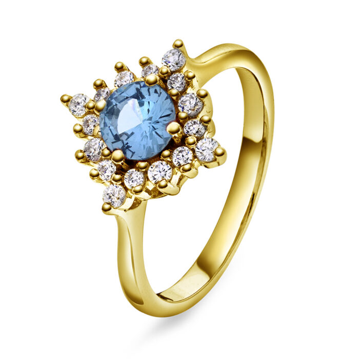240132 Glow by GullDia - Lily ring i forgylt sølv med zirkonia, blå