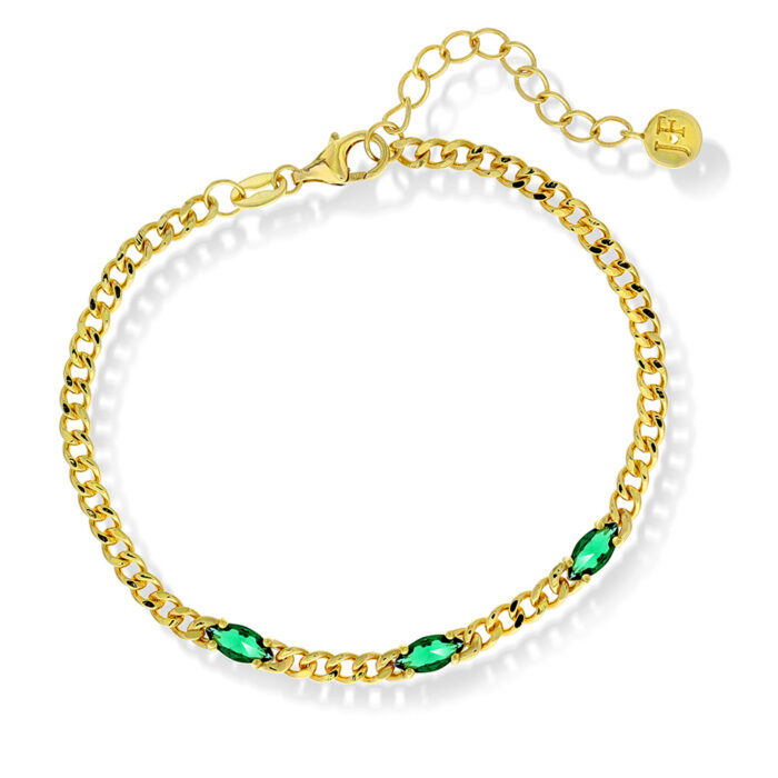 38444 Janne Formoe by PAN Jewelry - Panser armbånd i forgyldt sølv med grønn zirkonia