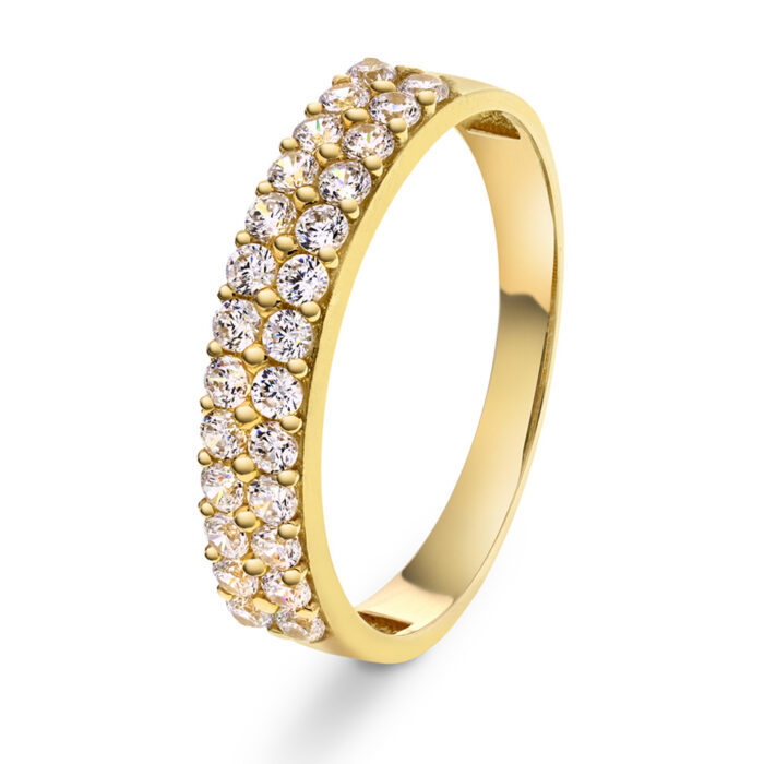 59631 PAN Jewelry - Ring i gult gull med zirkonia i to rader PAN Jewelry - Ring i gult gull med zirkonia i to rader