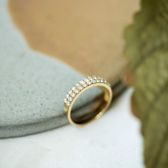 59631 3 PAN Jewelry - Ring i gult gull med zirkonia i to rader PAN Jewelry - Ring i gult gull med zirkonia i to rader
