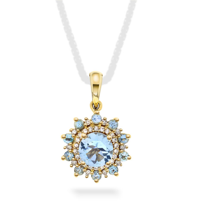 59635 PAN Jewelry - Anheng i gult gull med aquamarin og diamanter PAN Jewelry - Anheng i gult gull med aquamarin og diamanter