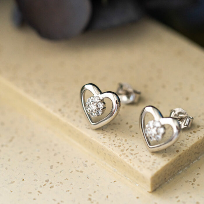 991638 3 PAN Jewelry - Hjerte ørepynt i sølv med zirkonia
