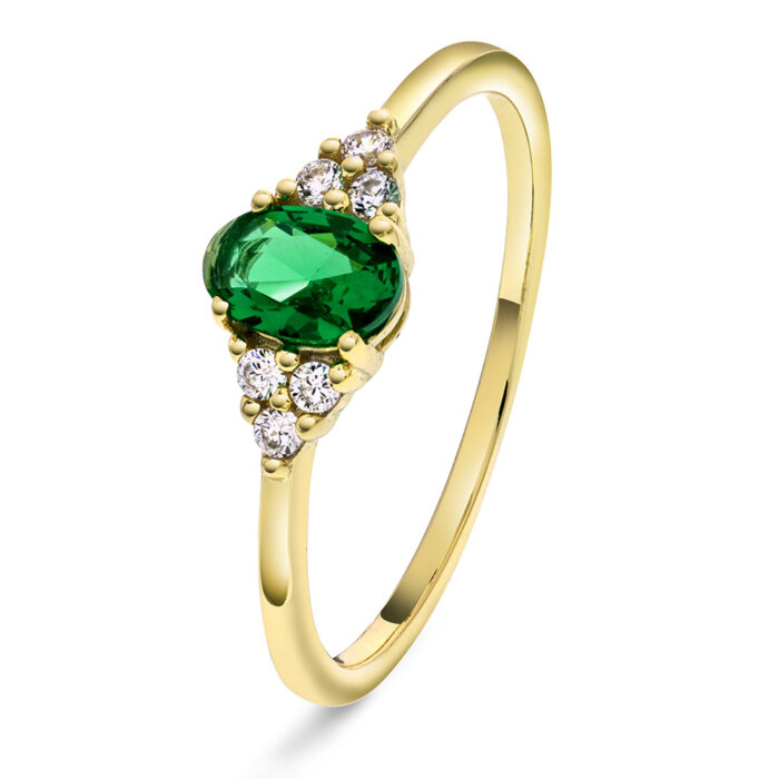 991763 PAN Jewelry - Ring i forgyldt sølv med hvite og grønn zirkonia