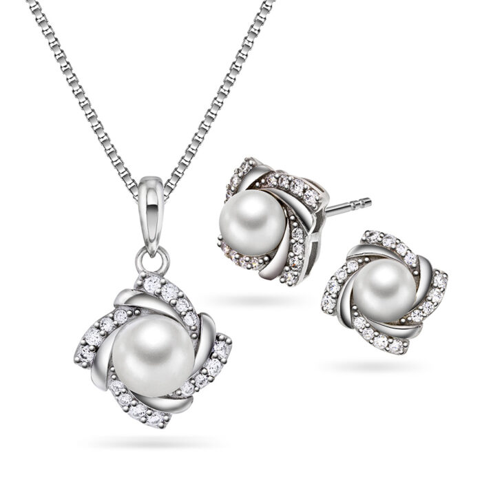 991765 PAN Jewelry - Smykkesett i sølv med perlemor og zirkonia