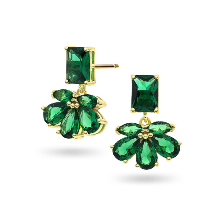 991767 PAN Jewelry - Ørepynt i forgyldt sølv med grønn zirkonia, blomst
