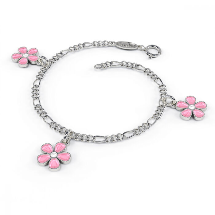 Pia&Per – Charms-armbånd i sølv med glassemalje, rosa blomster