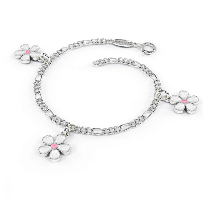 Pia&Per – Charms-armbånd i sølv med glassemalje, hvite blomster