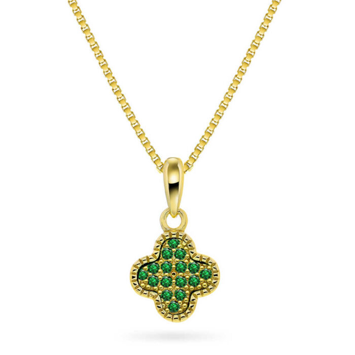 991801 A PAN Jewelry - Halssmykke i forgyldt sølv med grønn zirkonia, kløver PAN Jewelry - Halssmykke i forgyldt sølv med grønn zirkonia, kløver